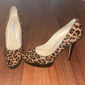 JIMMY CHOO COSMIC LEOPARD PRINT PONY HAIR ROUND TOE PLATFORM PUMP SIZE 10 EUR 40